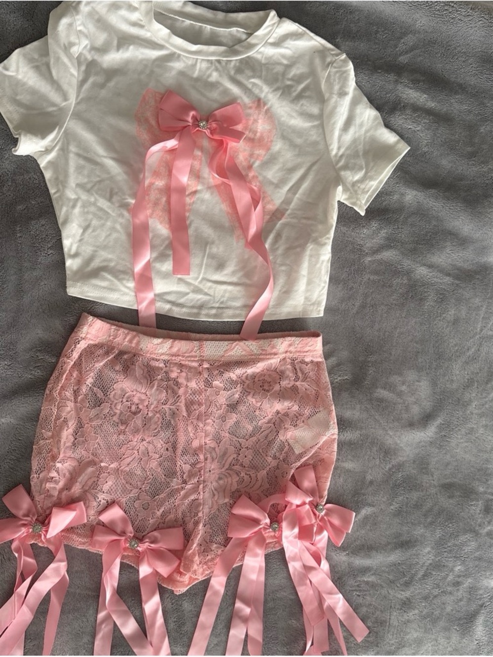 White Crop Top with Pink Satin Bow Accent - Kids